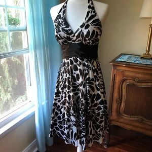 Flirty halter black & white cocktail dress